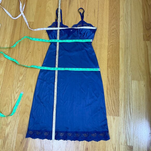 Vintage Dress Slip Midi Length Blue Nylon Lace Trim Cups and Hem Y2K (~XS) - Picture 6 of 7